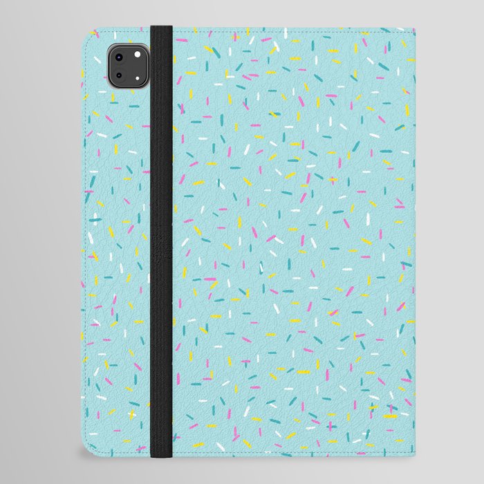 Rainbow Sprinkles Jimmies 90s Confetti on Teal Blue Background iPad Folio Case