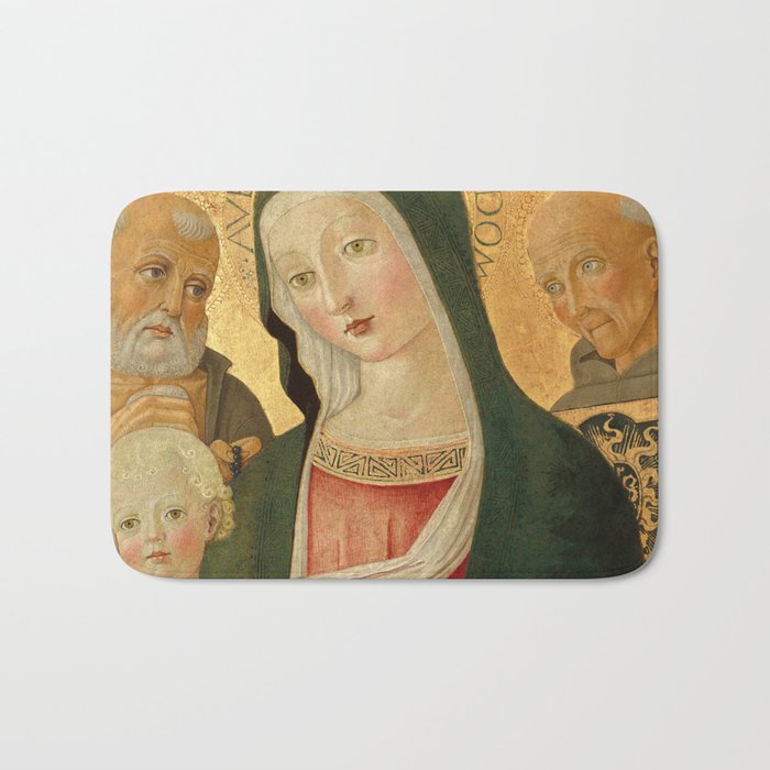 Madonna and Child with Saint Jerome and Saint Bernardino of Siena by Benvenuto di Giovanni Bath Mat