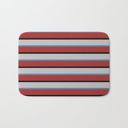 [ Thumbnail: Blue, Brown, Black & Grey Colored Striped Pattern Bath Mat ]