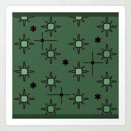 Atomic Sky Starbursts Forest Green Art Print