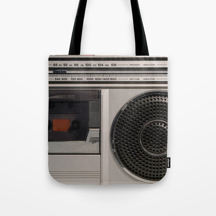 Retro outdated portable stereo radio cassette recorder from 80s. Vintage     Tote Bag