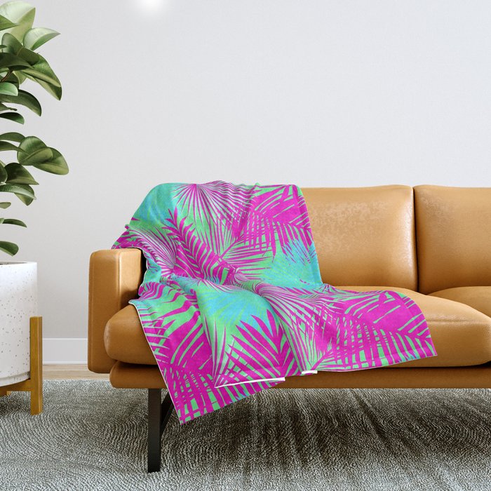 Neon Pink & Blue Tropical Print Throw Blanket
