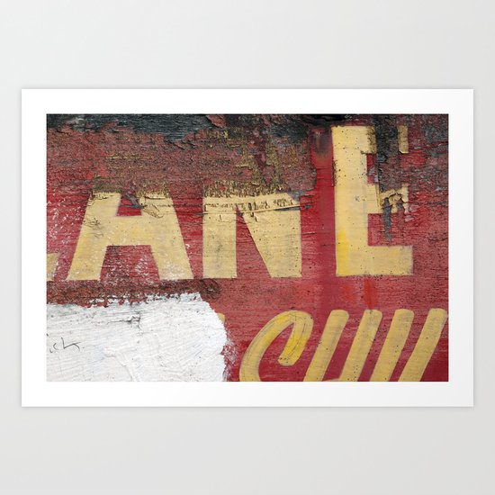 Yellow letters on red Art Print
