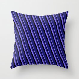 [ Thumbnail: Medium Slate Blue, Black, and Midnight Blue Colored Stripes Pattern Throw Pillow ]