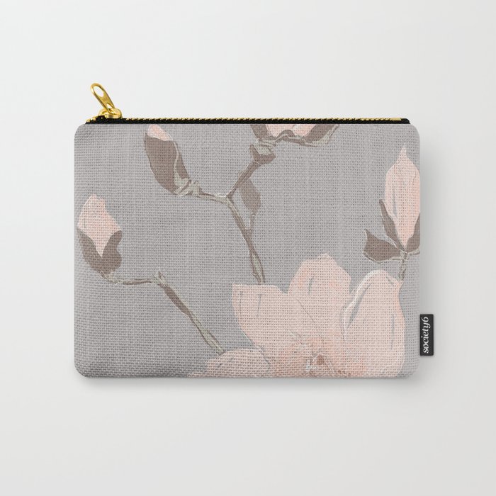 Magnolia flower Japanese minimalism style artwork in retro colors gray Carry-All Pouch