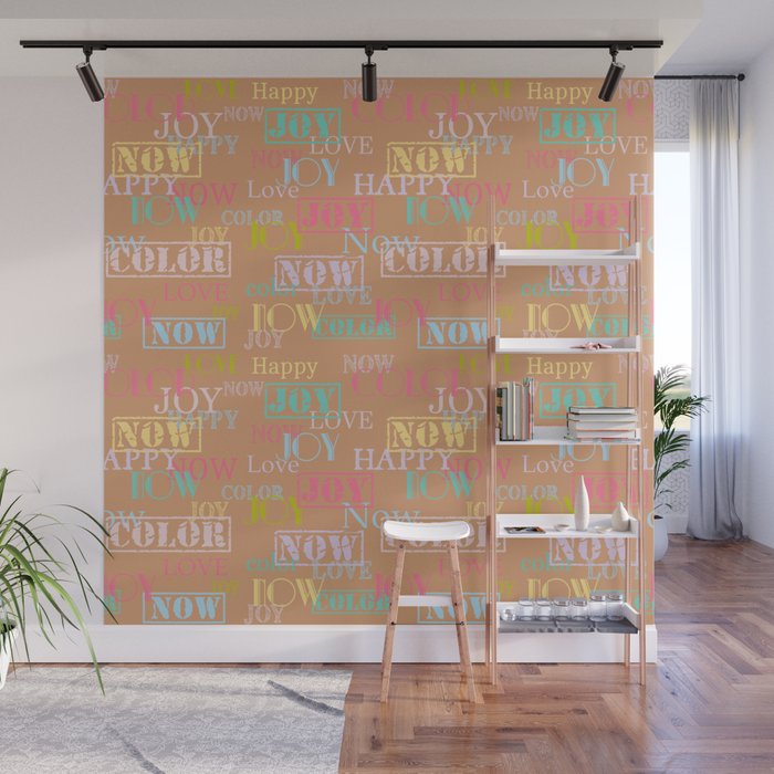 Enjoy The Colors - Colorful typography modern abstract pattern on Copper Bronze color background  Wall Mural