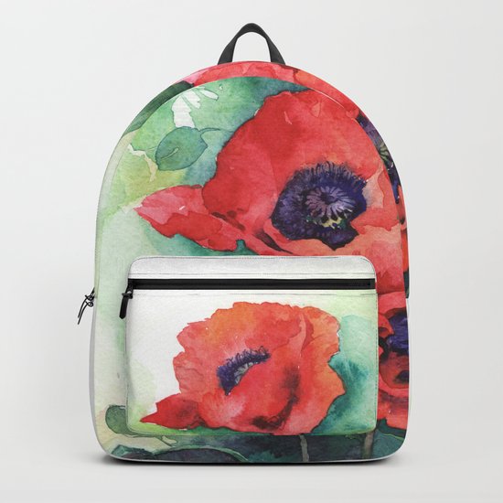 Watercolor red poppy flowers Backpack