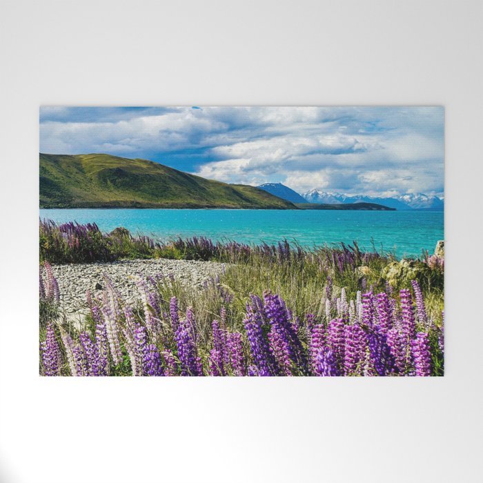 New Zealand Photography - Field Of Lupin Flowers By The Crystal Water Welcome Mat