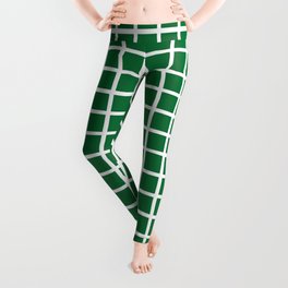 Grid (White & Dark Green Pattern) Leggings