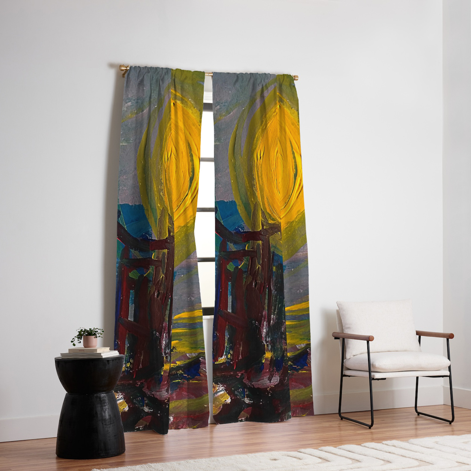 Moon Light Acrylic Abstract Painting Blackout Curtain By