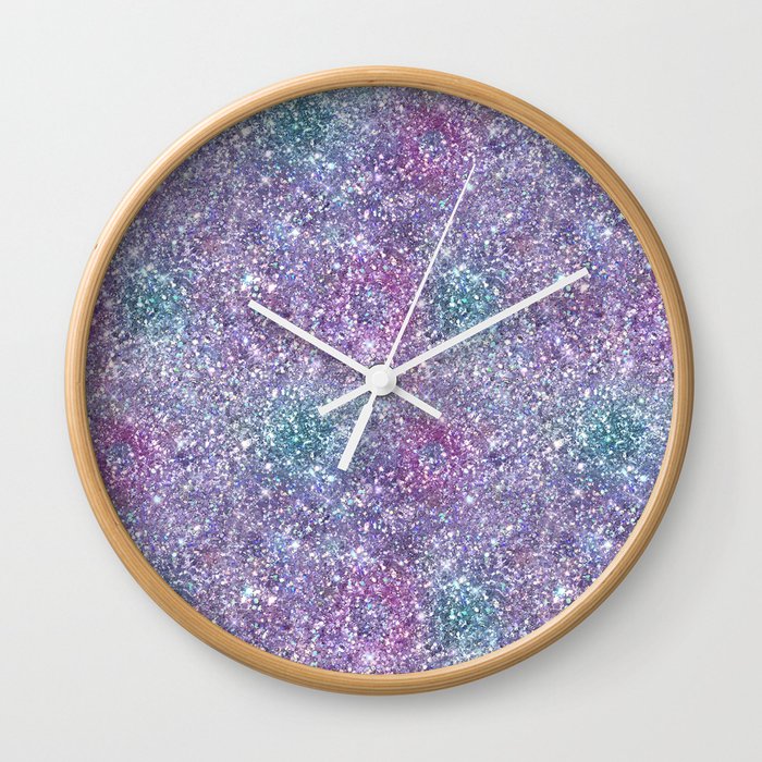 Glam Iridescent Purple Glitter Wall Clock