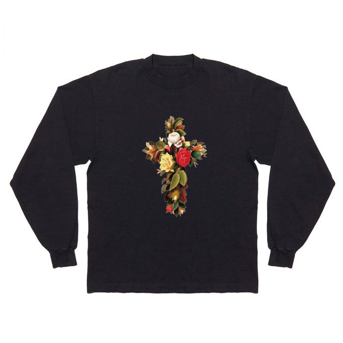 Easter Christian Cross Of Roses Long Sleeve T Shirt
