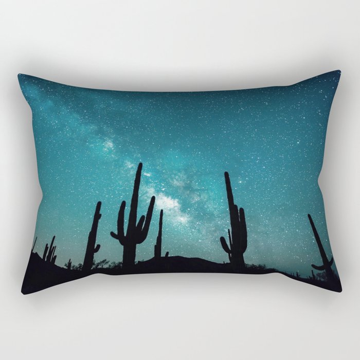 BLUE NIGHT SKY MILKY WAY AND DESERT CACTUS Rectangular Pillow