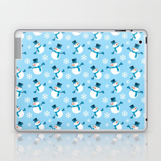 Christmas Pattern Blue Snowflake Snowman Cute Laptop & iPad Skin