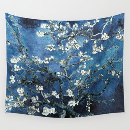 Van Gogh Almond Blossoms Dark Navy Blue Wall Tapestry