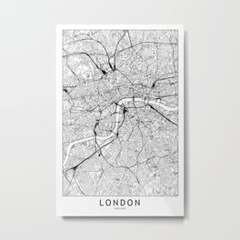 London White Map Metal Print | Architecture, Illustration, Minimal, Abstract, City, Vector, Londonmap, Linemap, London, Uk 
