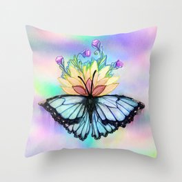 Blue Morpho Butterfly Rainbow Pride Throw Pillow