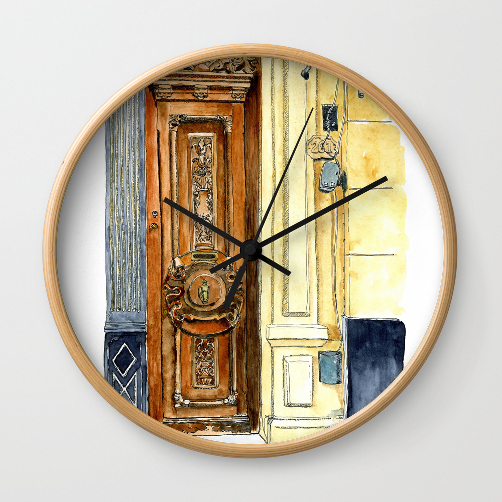 Carved Wooden Door In Old Havana Cuba Wall Clock By Anyatoomre