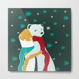 Weasel Hugs Christmas Teal Metal Print | Ferrets, Belettelepink, Furry, Stoat, Xmas, Pattern, Ermine, Weaselhugs, Ferretlovers, Mustelid 