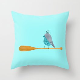 Bird On Paddle Blue Throw Pillow