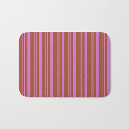 [ Thumbnail: Orchid & Sienna Colored Lines Pattern Bath Mat ]