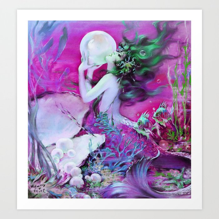 Fuchsia Purple Mermaid With Pearl : Henry Clive Art Print
