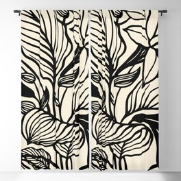Geometric Floral Abstract Pattern in Black and White Cream Line Drawing Blackout Curtain