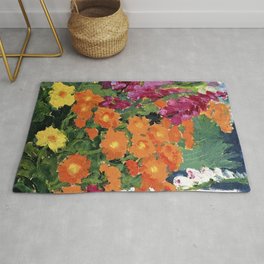 Floral Garden of Iris, Marigold, and Pansies still life floral portrait painting by Emil Nolde Area & Throw Rug