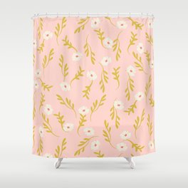 White flowers on light pink background Shower Curtain