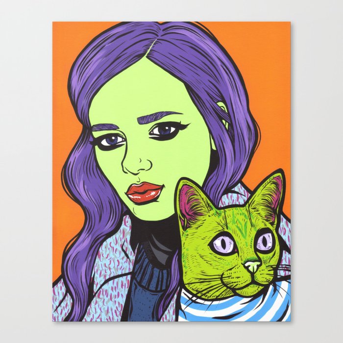 girl with cat Canvas Print