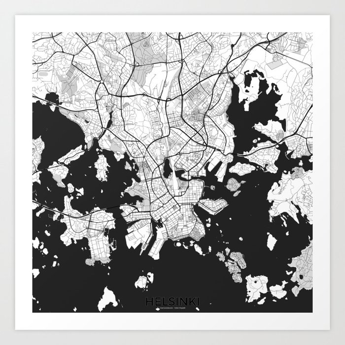 Helsinki Map Gray Art Print