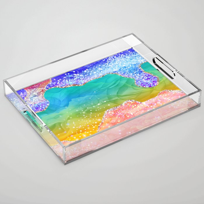 Vibrant Rainbow Glitter Agate Texture 03 Acrylic Tray