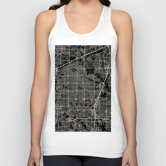 USA PLANO City Map - Black and White Tank Top