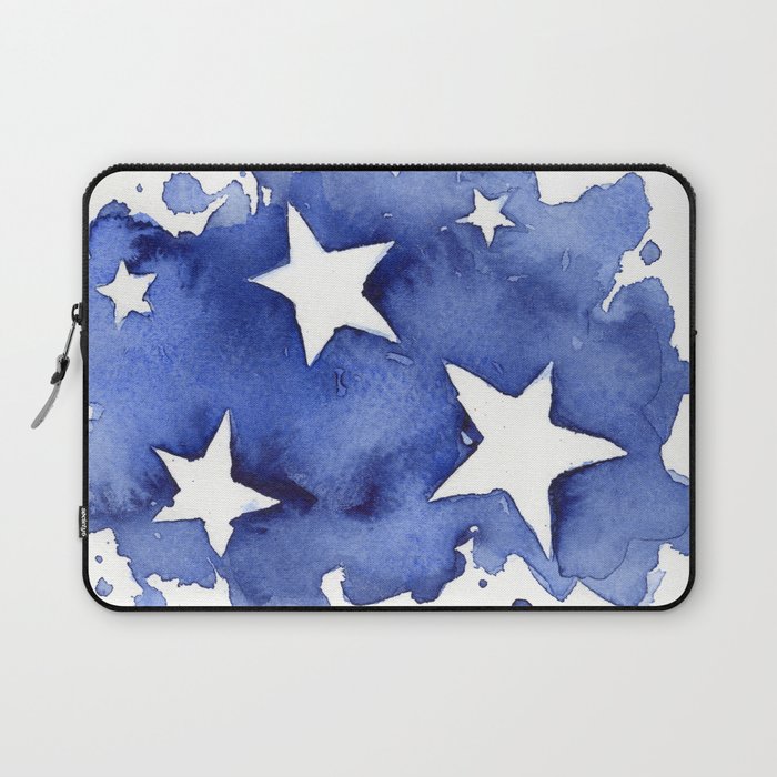 Stars Abstract Blue Watercolor Geometric Painting Laptop Sleeve