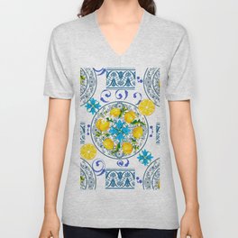 Lemon wreath,majolica Sicilian style art V Neck T Shirt