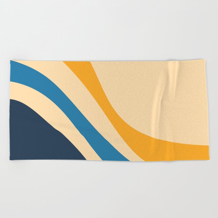 Yellue - Minimalistic Colorful Wavy Retro Design Art Pattern Beach Towel
