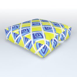 Hand Drawn Lemon Yellow Blue Diamond Argyle Pattern Outdoor Floor Cushion