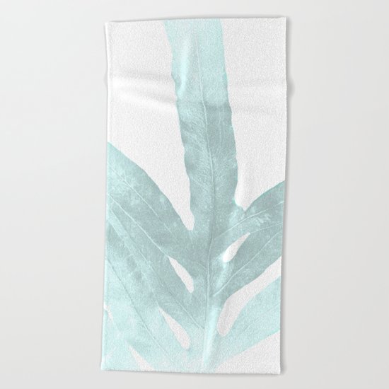 Ice Blue Fern in Summer White Beach Towel