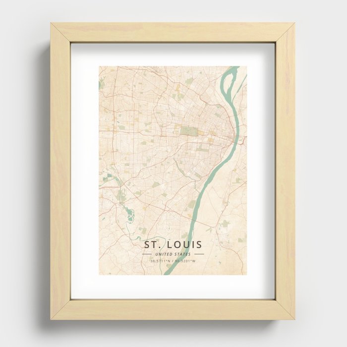 St. Louis, United States - Vintage Map Recessed Framed Print