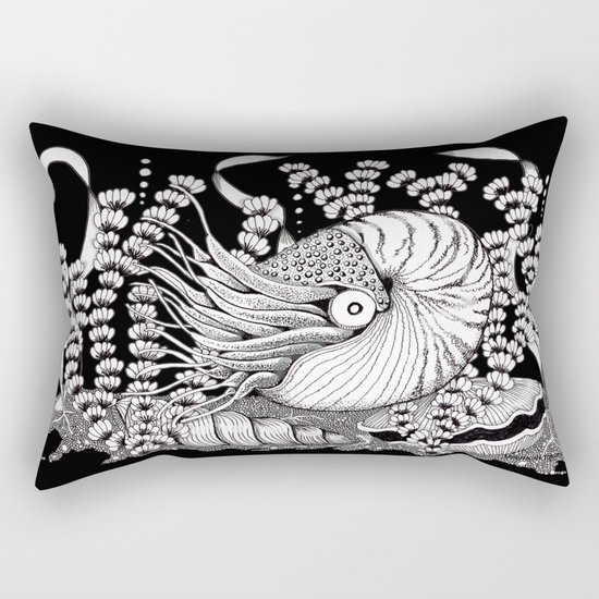 Zentangle Nautilus Black Ocean Rectangular Pillow