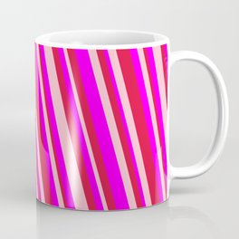 [ Thumbnail: Fuchsia, Crimson, and Pink Colored Striped/Lined Pattern Coffee Mug ]