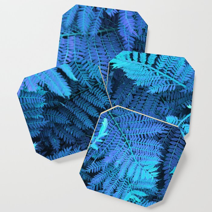 Crazy colored nature serie: blue fern leaves Coaster