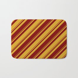 [ Thumbnail: Goldenrod & Maroon Colored Lines/Stripes Pattern Bath Mat ]