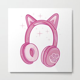 Cute Cat Ears Headphones Metal Print