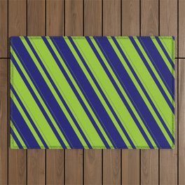 [ Thumbnail: Midnight Blue & Green Colored Lines Pattern Outdoor Rug ]