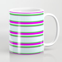 [ Thumbnail: Light Cyan, Lime Green & Fuchsia Colored Lines Pattern Coffee Mug ]