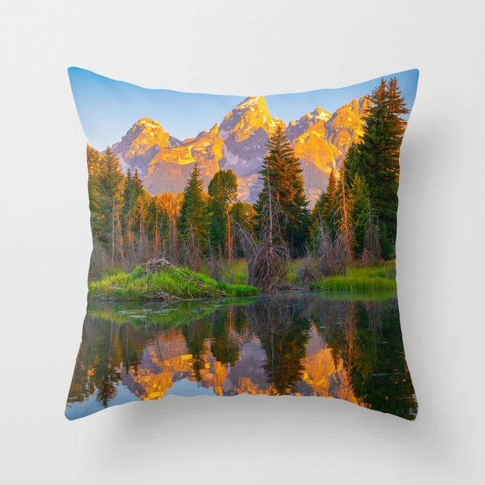Grand Teton National Park Sunrise Reflection Print Throw Pillow