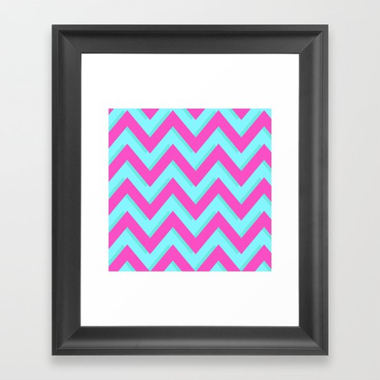 3D CHEVRON TEAL & PINK Framed Art Print