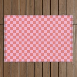 Cotton Candy Pink and Coral Pink Checkerboard Outdoor Rug