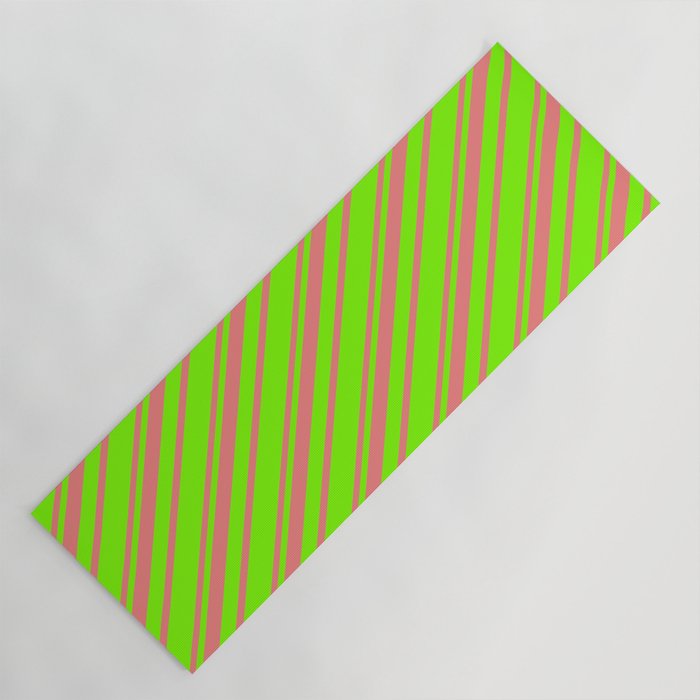 Green and Light Coral Colored Striped Pattern Yoga Mat